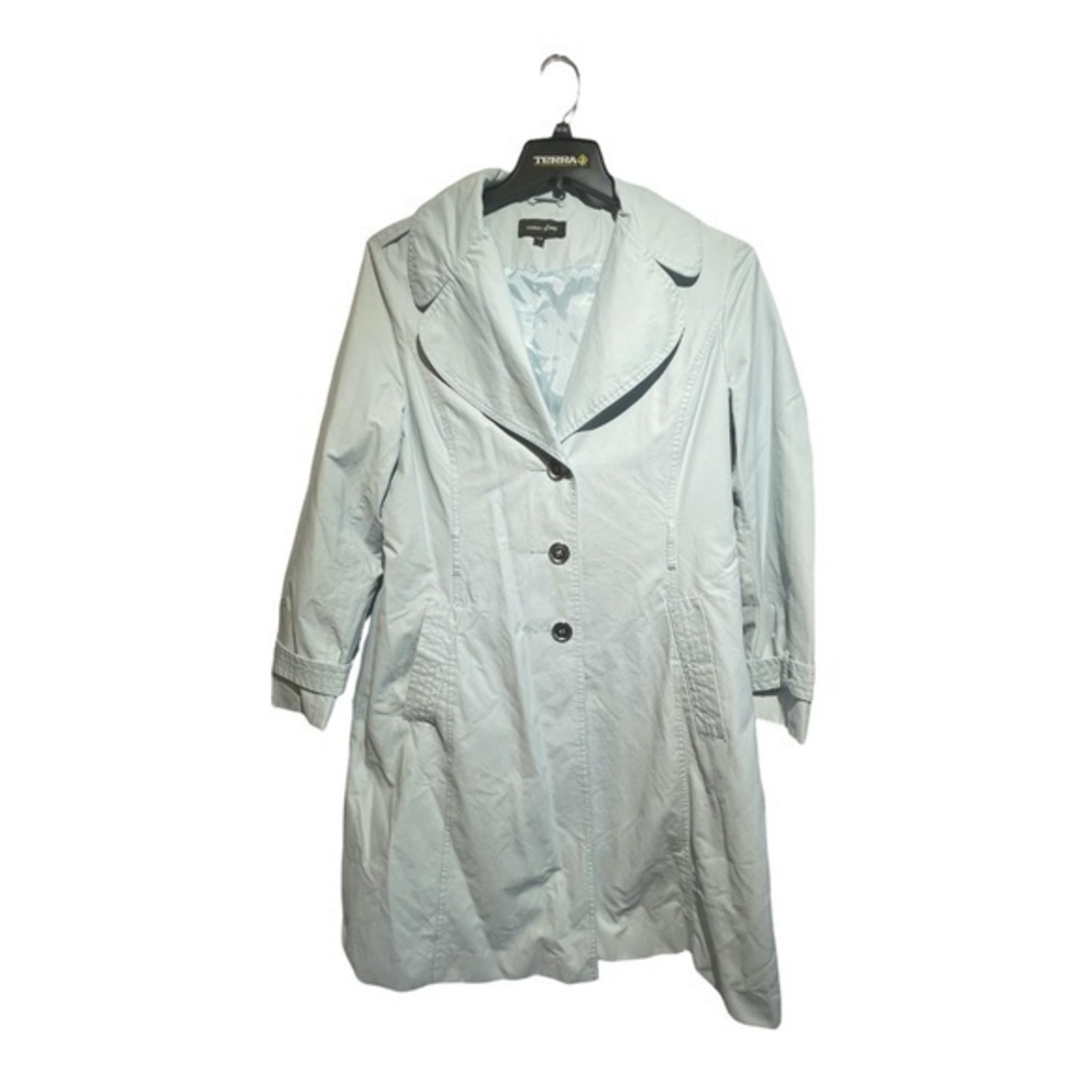 Cotton Ginny Womens Pale Blue Trench Coat Belted Size Large